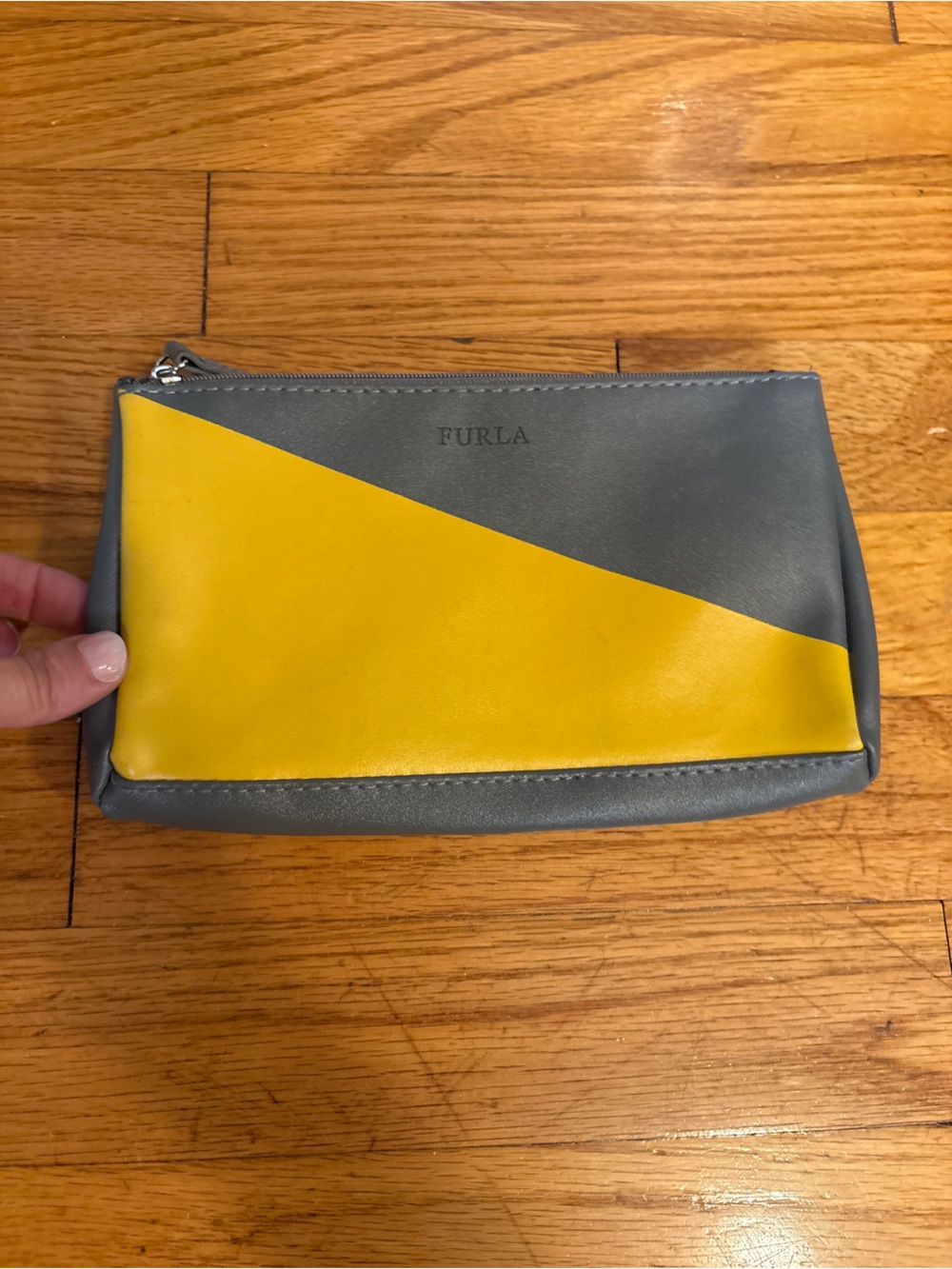 Furla Gray and Yellow Leather Zip Pouch